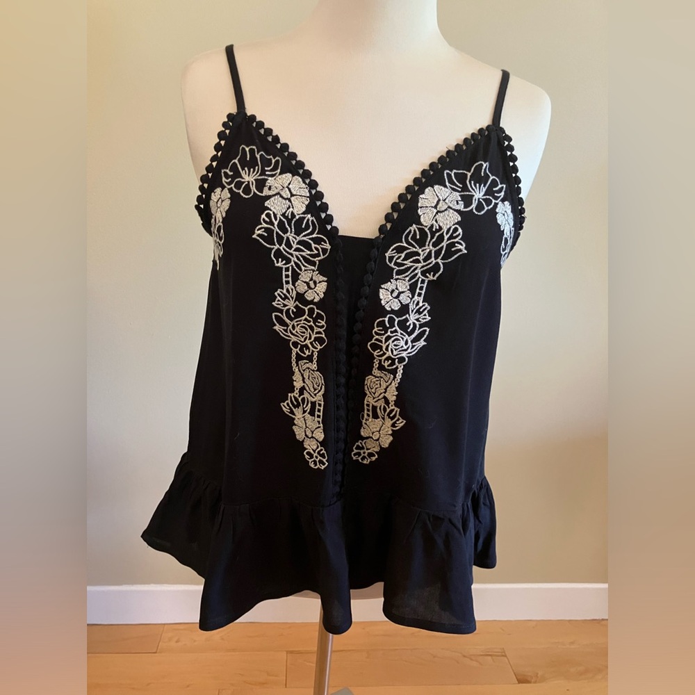 Love on a Hanger black camisole with cream embroidery.